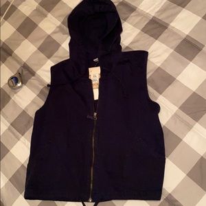 Hooded Columbia Marine blue vest with pockets